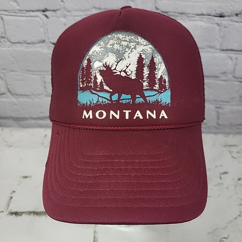 Montana Vintage Burgundy‎ Moose Hat Rope Front Snapback Ball Cap